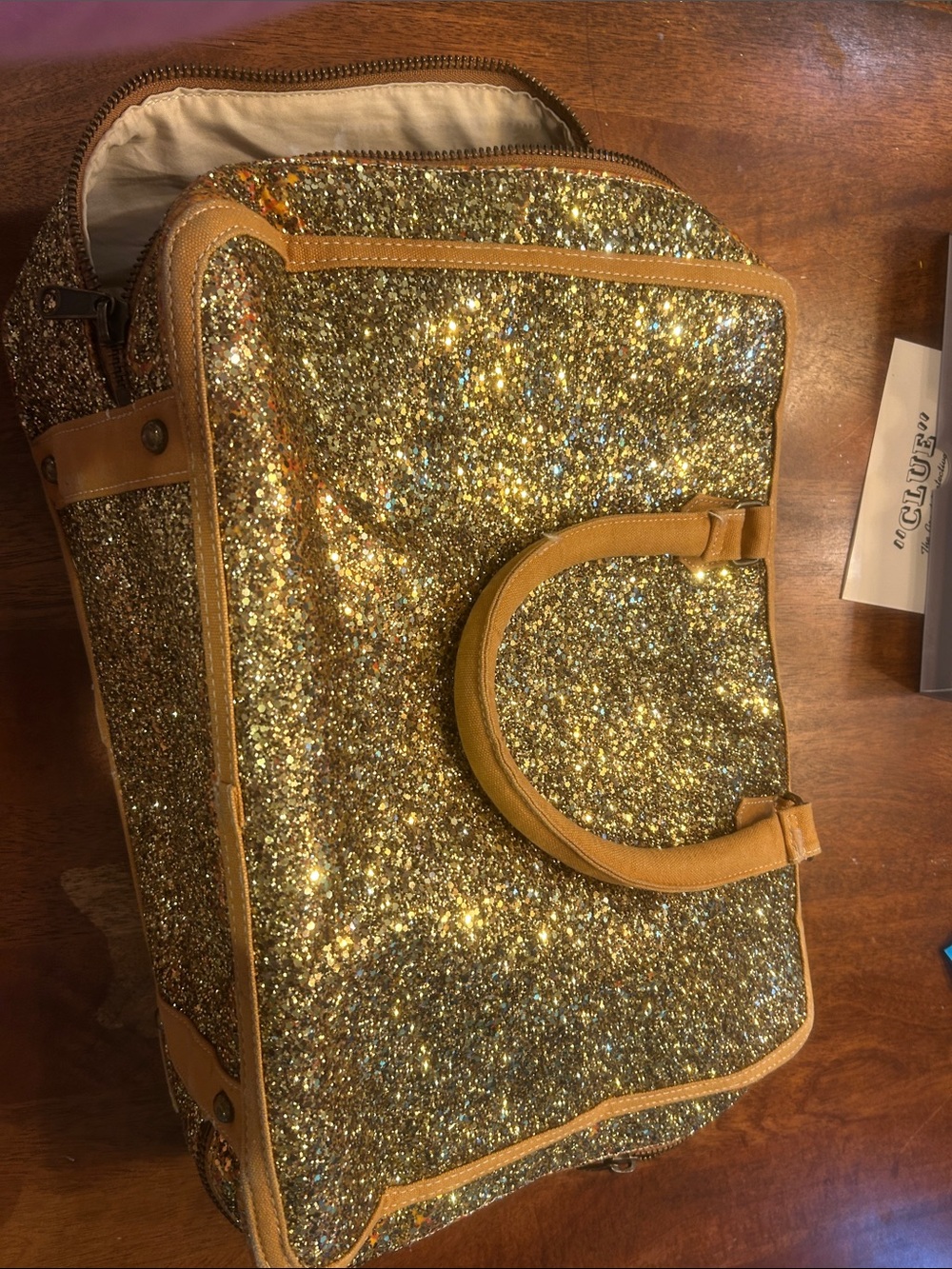 Crewcuts Gold Glitter Tote with Tan Trim